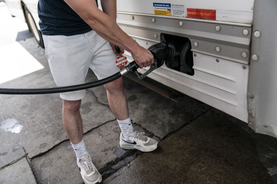 Filling up a U-Haul truck with gas at a Wawa fuel station in Annapolis, Maryland