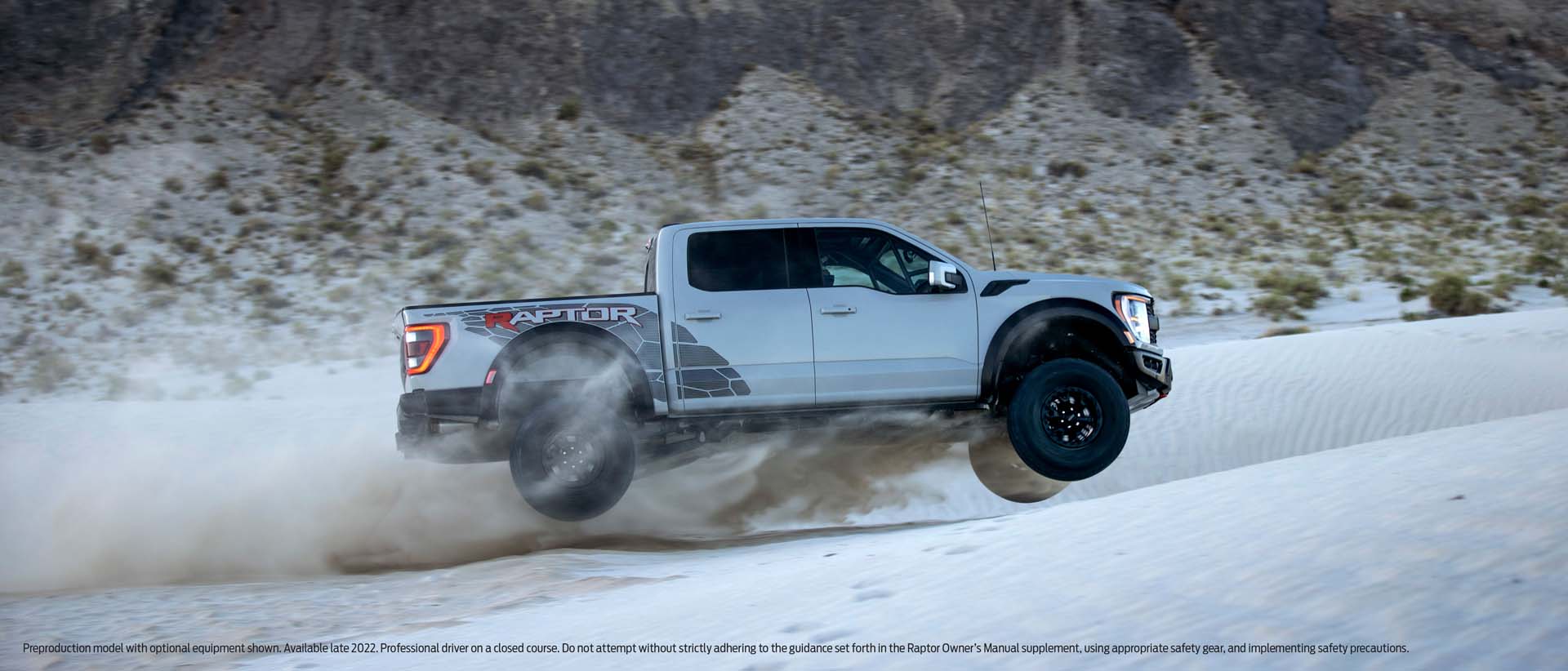 The Raptor R jumping in the desert. 