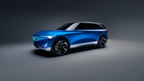 A front view of the Acura Precision EV Concept in blue.