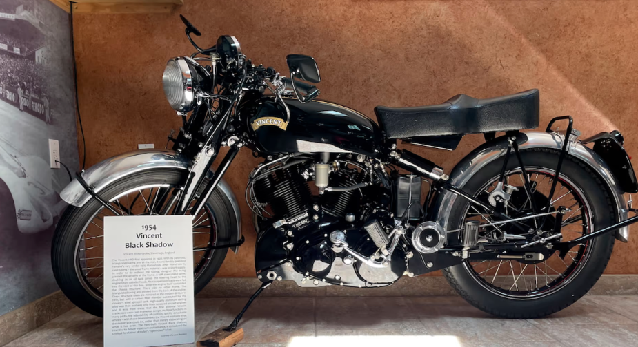 1954 Vincent Black Shadow on display