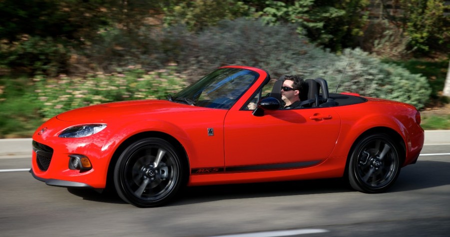 a red 2013 mazda mx 5 miata, a fast miata that drivers will enjoy