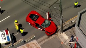 This 2016 Ferrari 458 Italia Coupe crashed into a light pole