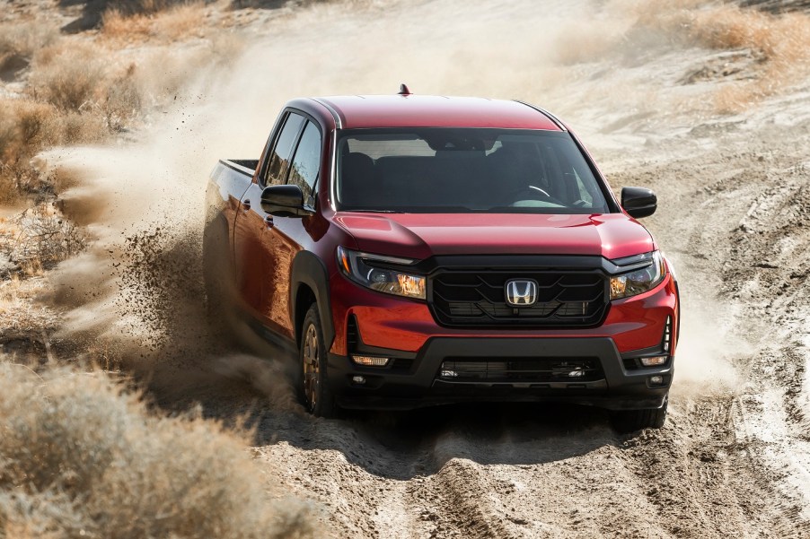 A red Honda Ridgeline