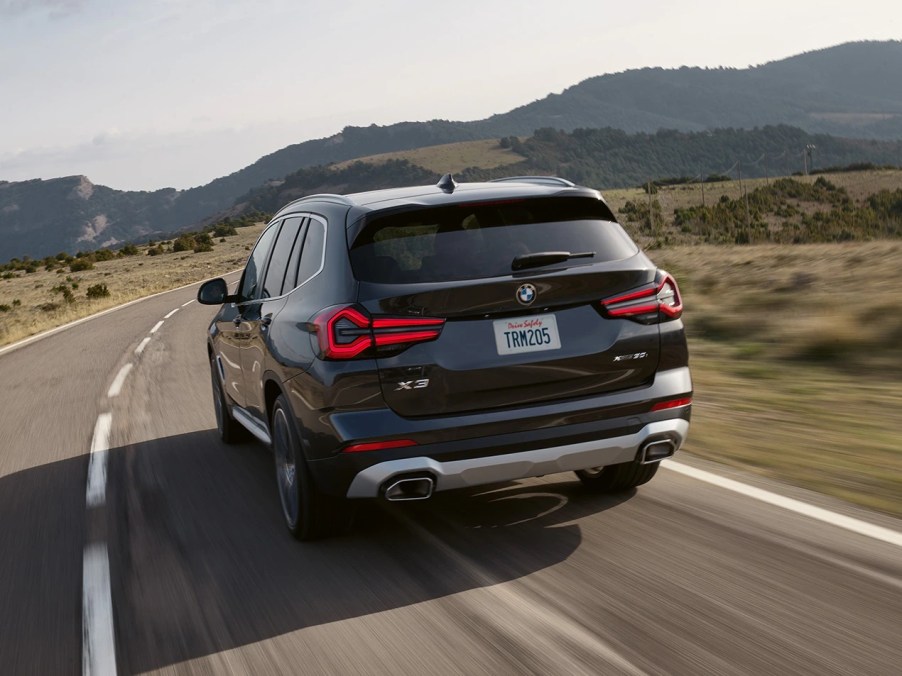 The rear of a black 2022 BMW X3.