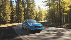 A 2022 Ford Escape driving in the woods