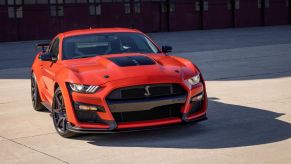 A red 2022 Ford Mustang Shelby GT500 sports car/pony car/muscle model