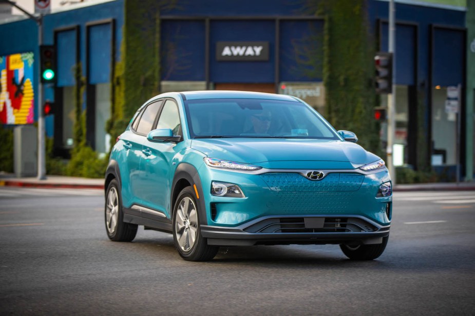 A front shot of the 2022 Hyundai Kona Electric.