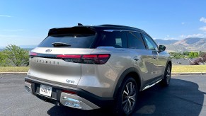 A rear corner view of the 2022 Infiniti QX60.