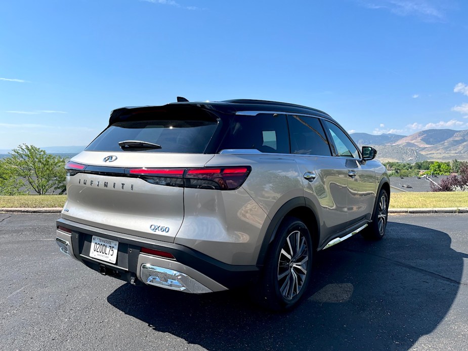 A rear corner view of the 2022 Infiniti QX60.