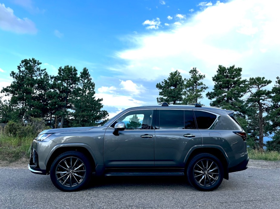 The side view of the 2022 Lexus LX 600 F Sport.