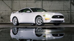 Available Ice White Appearance Package on appropriately configured 2022 Mustang Mach-E and Mustang Coupe models.