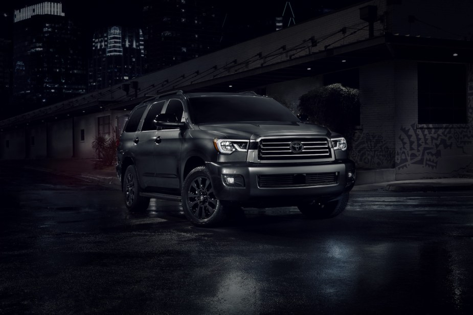 A dark colored 2022 Toyota Sequoia parked outdoors. 