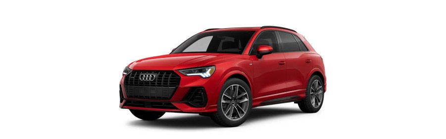 A red 2023 Audi Q3 against a white background.