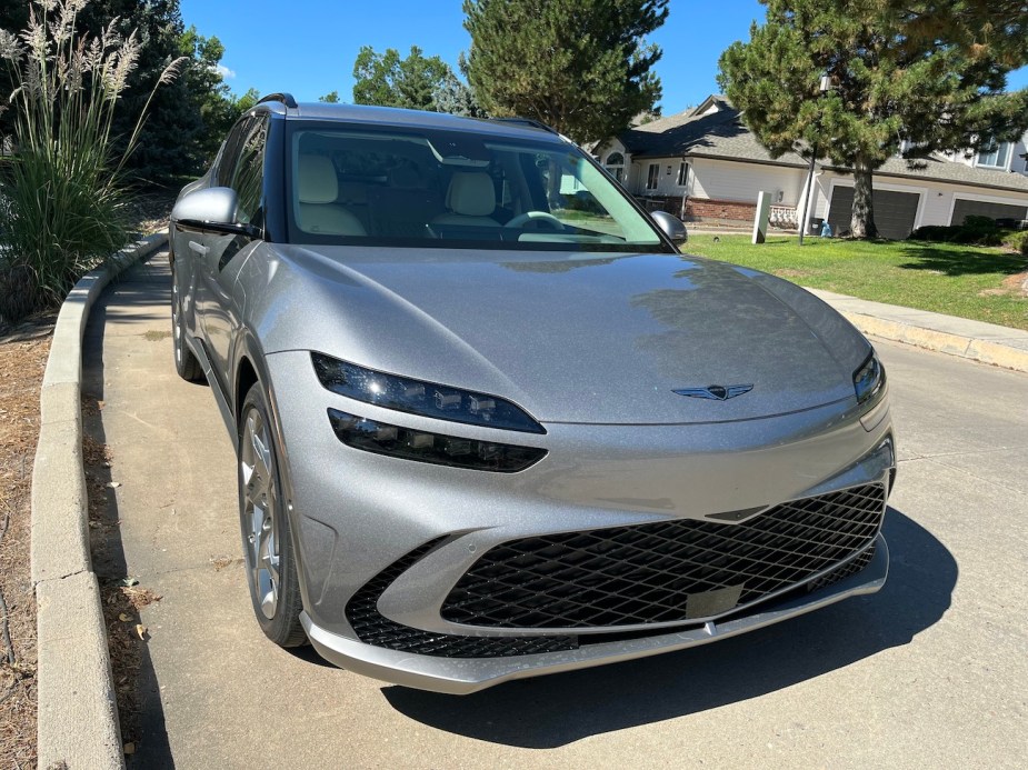 A front corner view of the 2023 Genesis GV60.