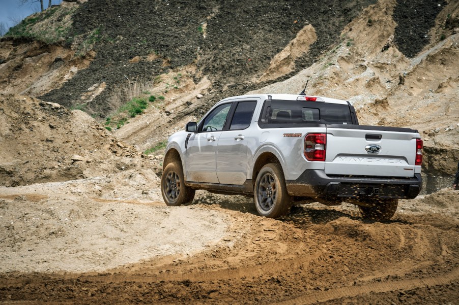 A 2023 Ford Maverick Tremor just before driving up a hill