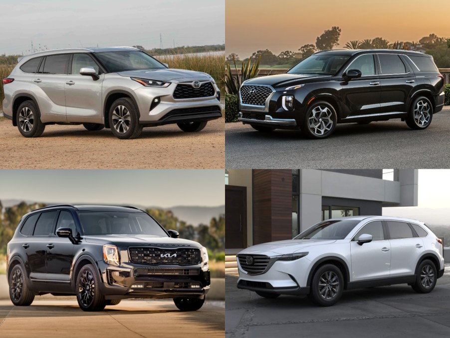 Alternatives to the 2022 Toyota Highlander are pictured here from Hyundai, Kia, and Mazda