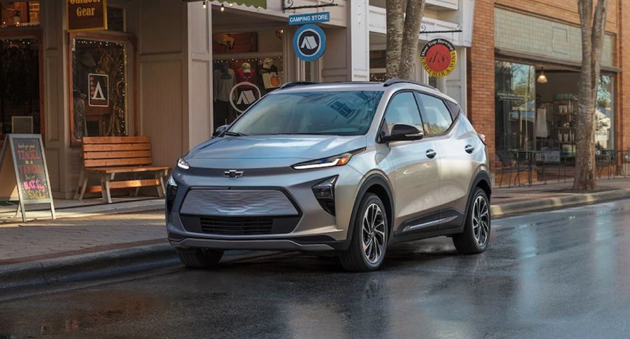 A gray 2022 Chevy Bolt EUV is parked on the street.