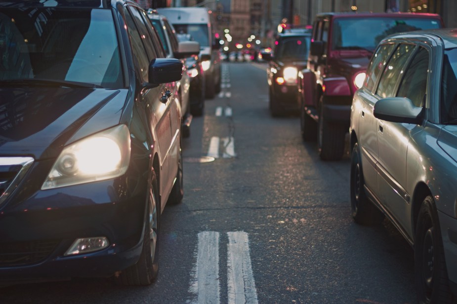 Drivers stuck in traffic on a city street