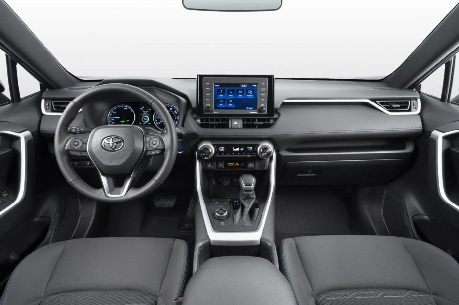 Dashboard and front seats in the popular 2022 Toyota RAV4 SUV, the best-selling car in the world