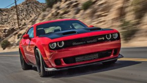 A red 2022 Dodge Challenger SRT Hellcat.