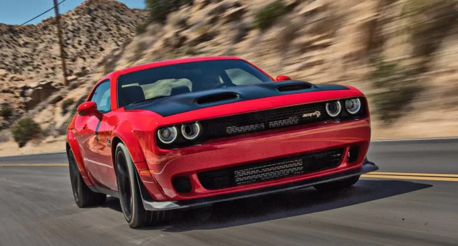 A red 2022 Dodge Challenger SRT Hellcat.