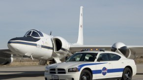 The NASA-liveried Dodge Charger is a staple for pilots of the ER-2.