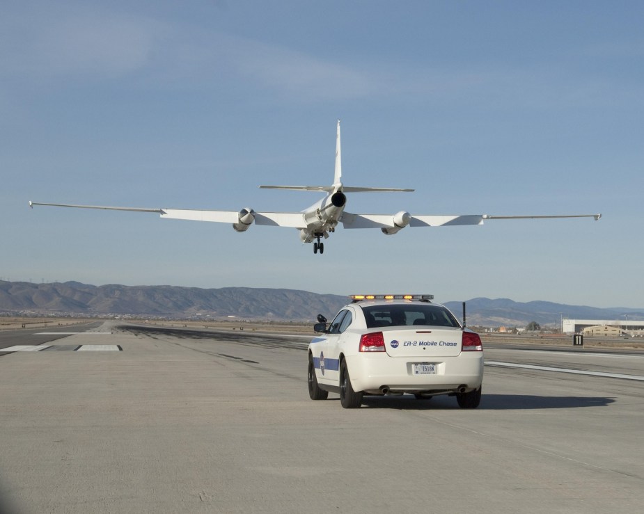 The Dodge Charger lands an ER-2 airplane.