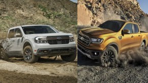 Gray Ford Maverick (L), yellow Ford Ranger (R).