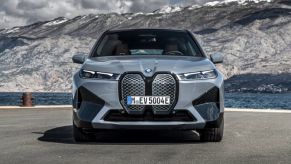 Front view of gray 2023 BMW iX, highlighting why car grilles are so big now