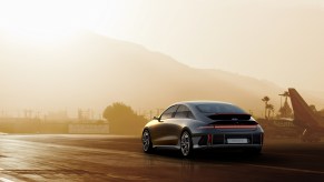 A Hyundai Ioniq 6 parked at dusk