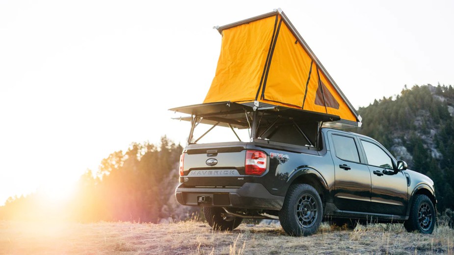 A Ford Maverick truck equipped with the GFC Platform Camper.