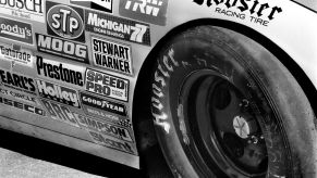 A 1988 Daytona 500 NASCAR racecar covered in sponsor decals