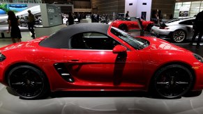 A 2018 Porsche 718 Boxster GTS is on display at the 110th Annual Chicago Auto Show.