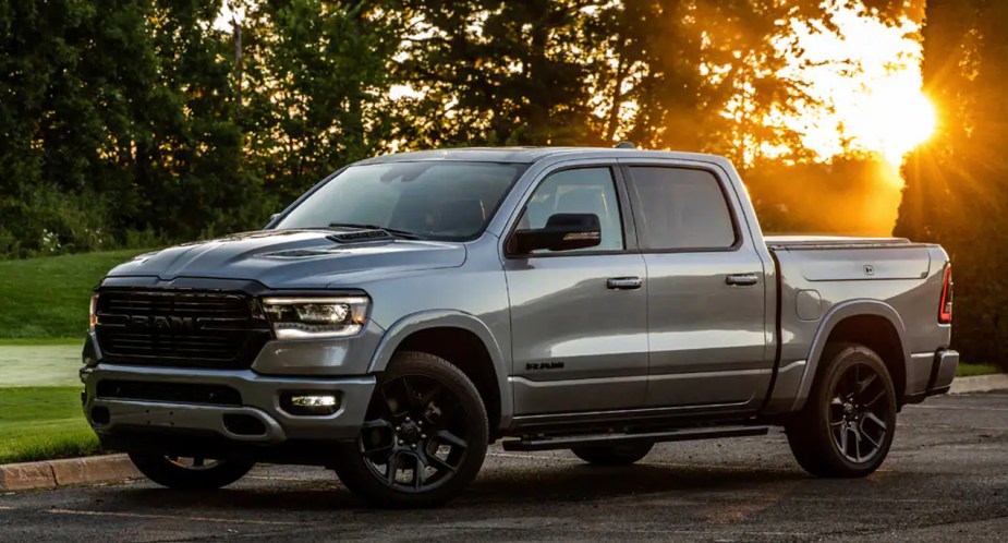 A gray Ram 1500 full-size pickup truck. 