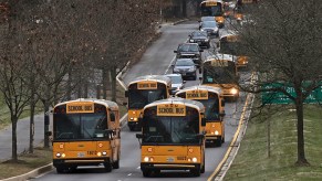 A yellow school bus convoy.