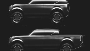 A black and white sketch of the Volkswagen EV pickup truck models.