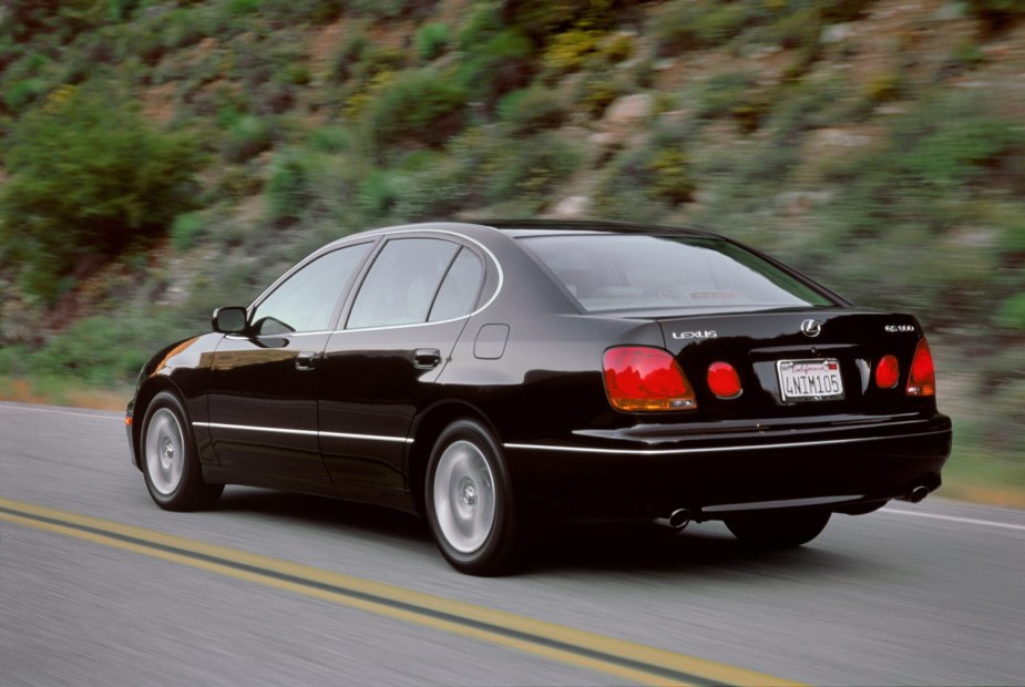 A rear driving view of the 2002 Lexus GS 300.