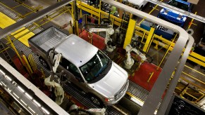 A 2013 Ford F-150 full-size truck is built at the factory.