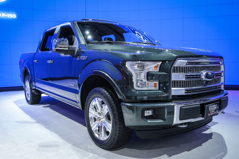 A green 2015 Ford F-150 marks the eighth-generation of this full-size truck.