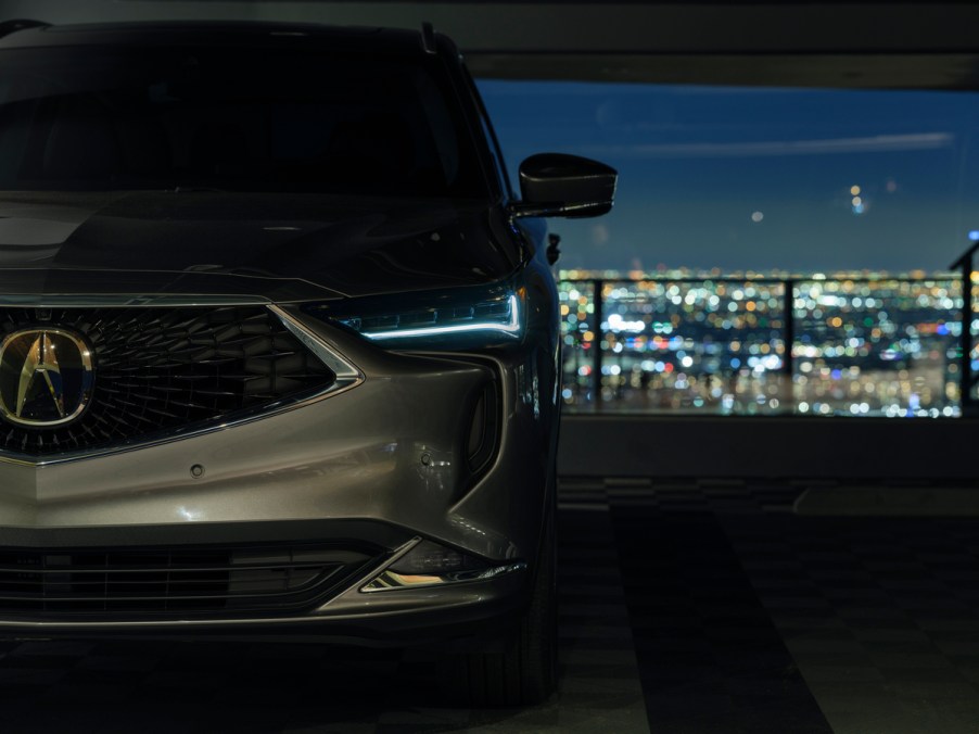 A 2022 Acura MDX midsize luxury SUV facing forward