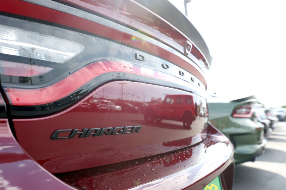 A 2022 Dodge Charger, which is one of the cars every car enthusiast wants as a close up on the back of the car. 