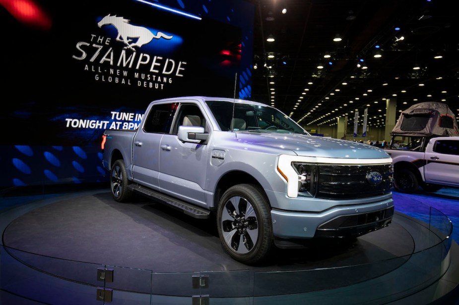 A silver 2022 Ford F-150 truck. 