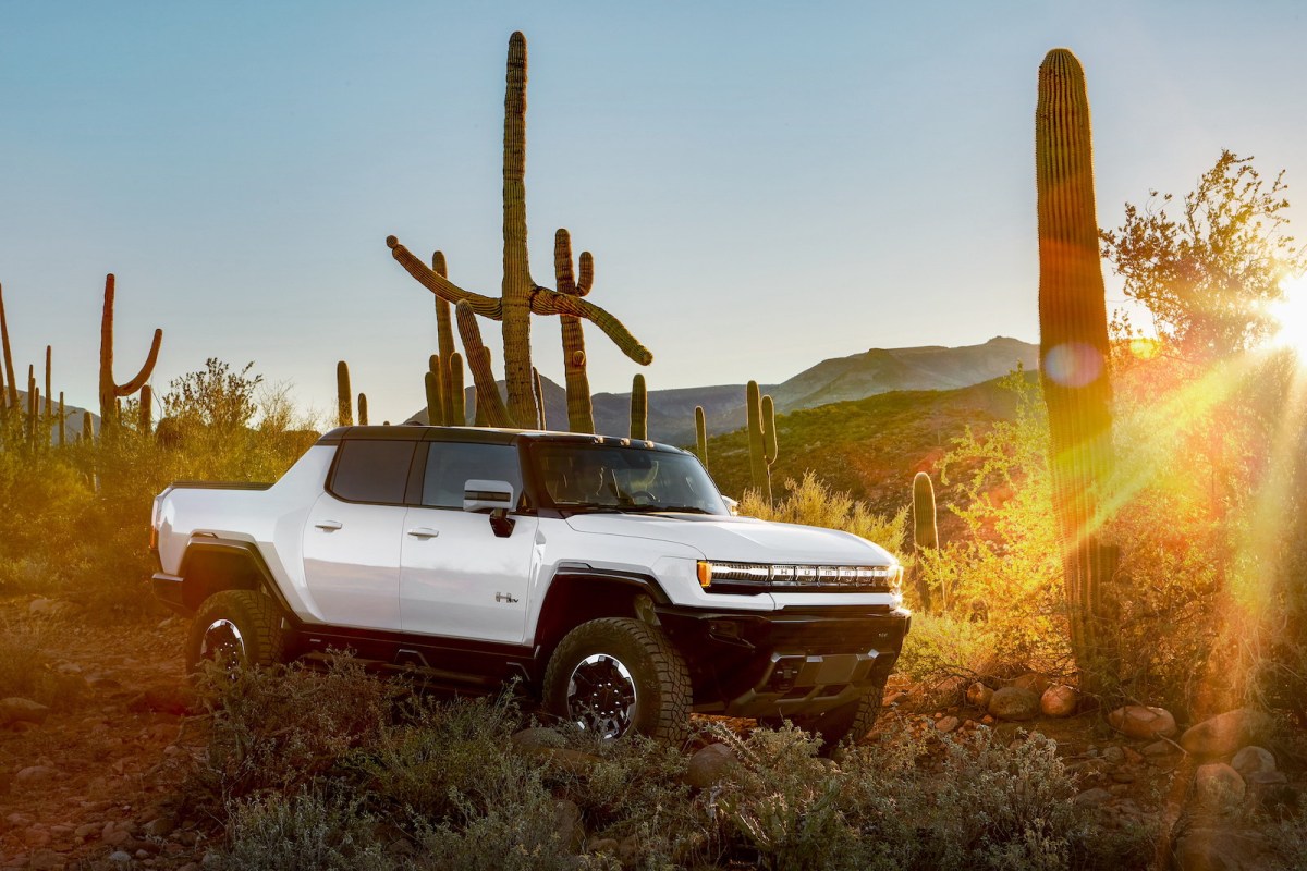 A white 2022 Hummer EV parked