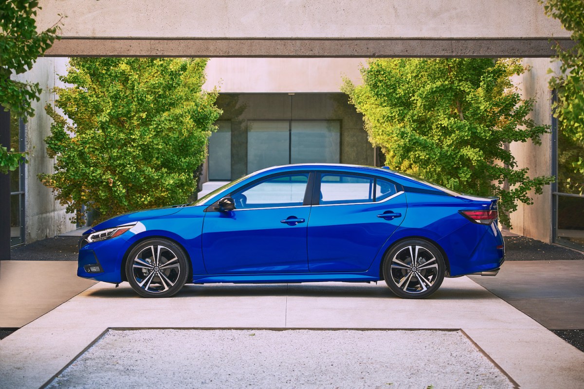 A blue 2022 Nissan Sentra parked