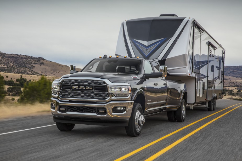 A 2022 Ram 3500 Heavy Duty hauling a trailer