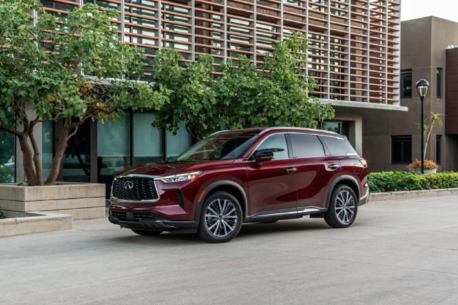 2023 Infiniti QX60 in maroon on a street