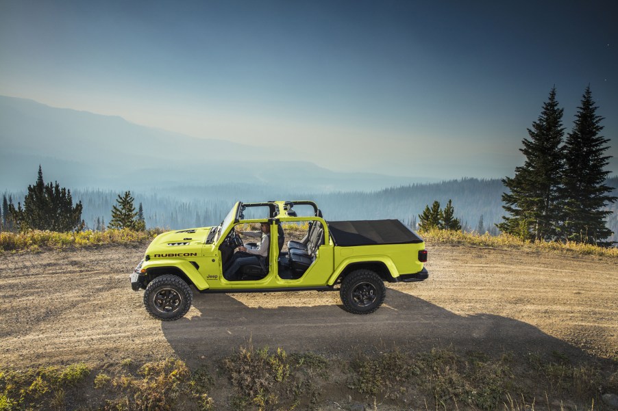 Side view of the 2023 Jeep Gladiator High Velocity Yellow