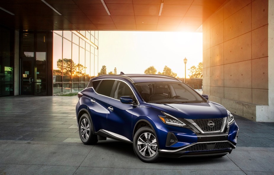 A blue 2023 Nissan Murano parked outdoors. 