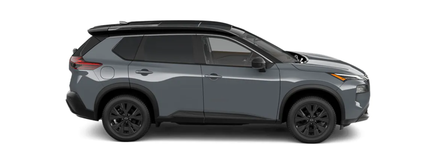 A gray 2023 Nissan Rogue Midnight Edition compact SUV model profile promotional shot