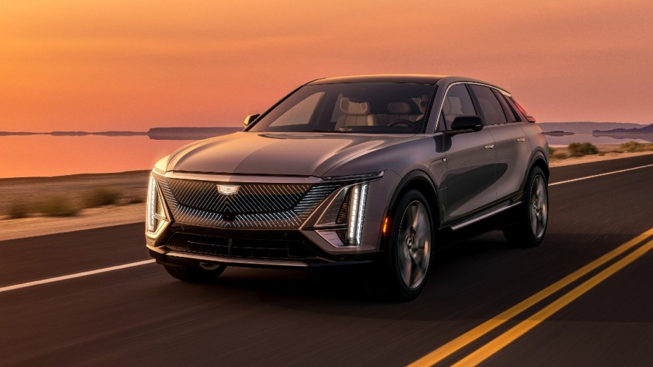 Front angle view of grey 2023 Cadillac LYRIQ EV